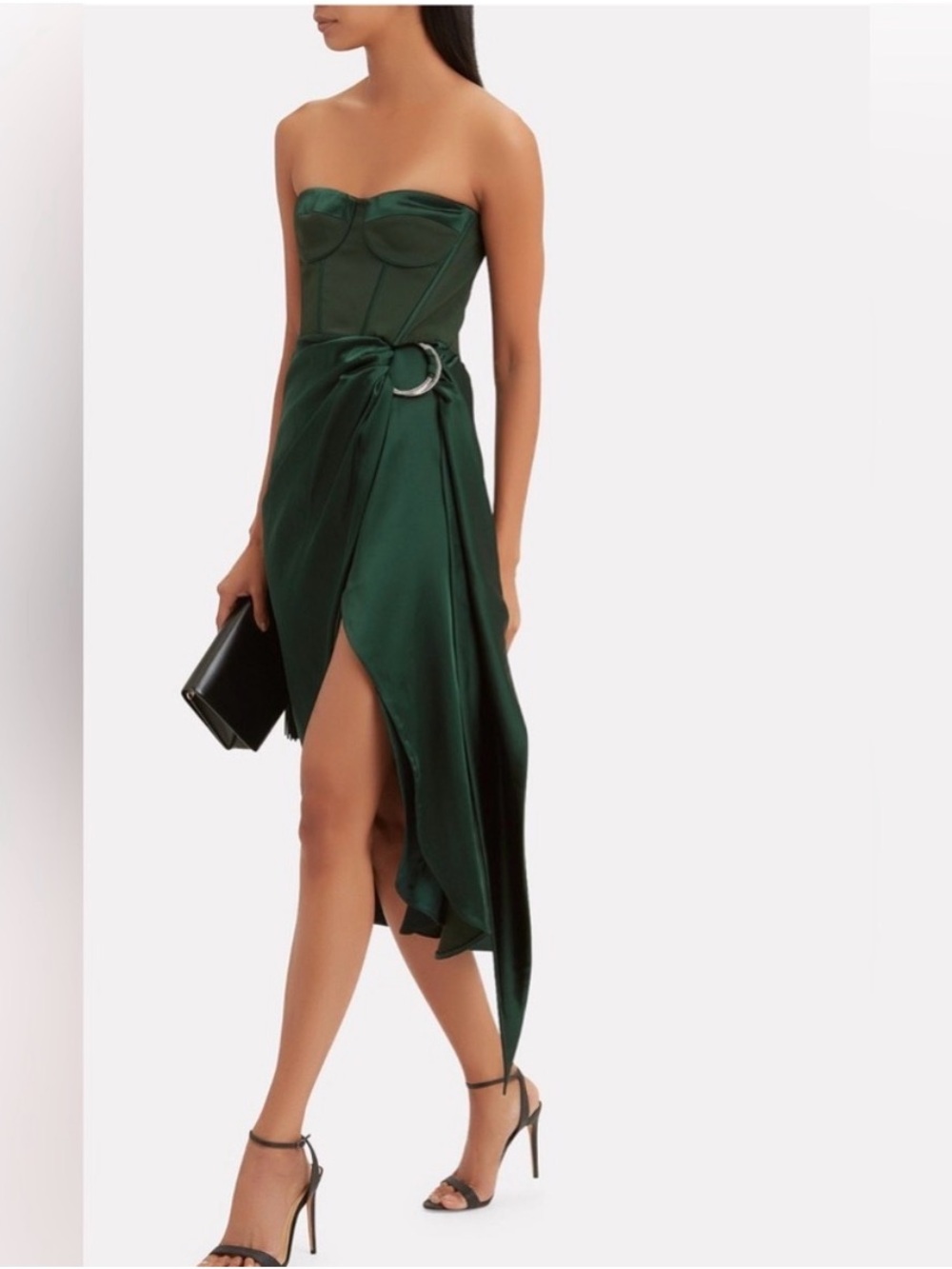 Jonathan Simkhai Emerald Green Satin Strapless Asymmetric Dress